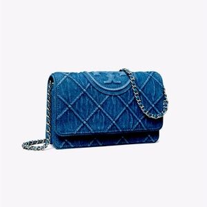 Tory Burch Fleming Soft Denim Chain Wallet; never used; NWT